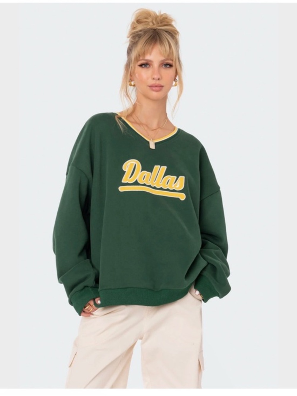 Edikted Dallas Green Varsity Sweatshirt Pullover Size Small‎